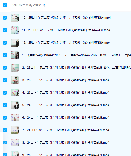 姚东升紫微斗数中级班+实战班班面授课程视频24集